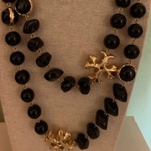 Tory Burch Rare vintage large Roxanne & black  stone necklace